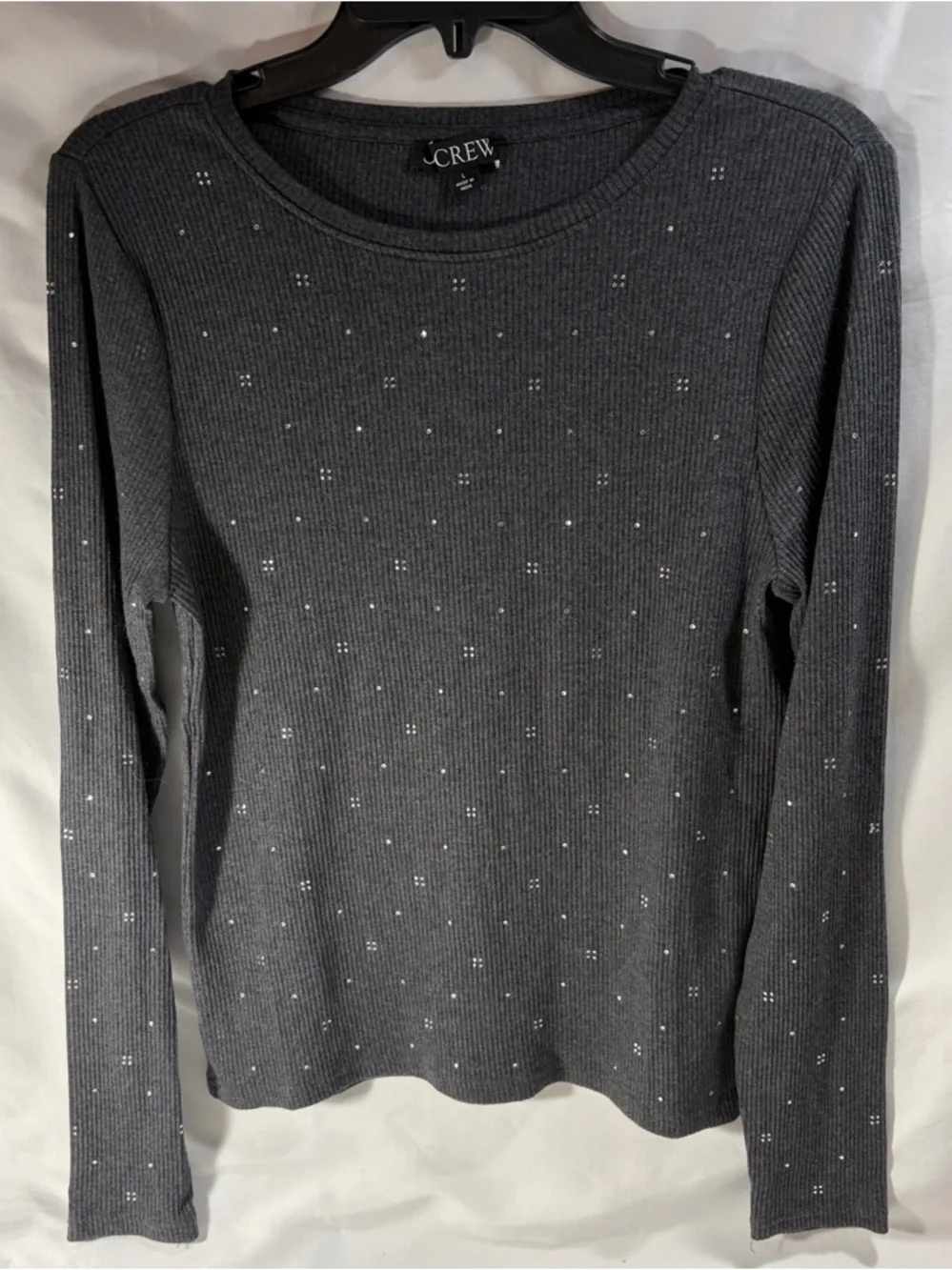 JCrew Charcoal Ribbed Long Sleeve Top with Subtle Sparkle Large